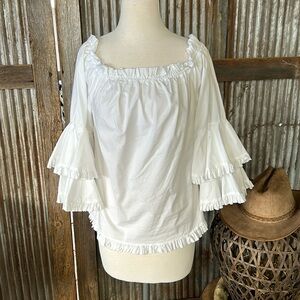 🌸 Bohemian style white ruffled sleeve cotton shirt by Beige size 8